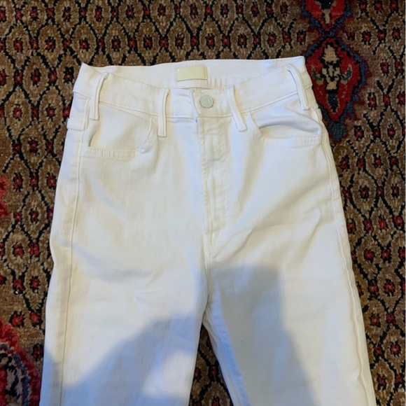 MOTHER Chalk Ivory High Waisted Rascal Ankle Fray Jeans - Picture 6 of 11